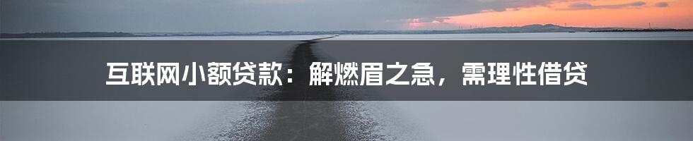 互联网小额贷款:解燃眉之急,需理性借贷