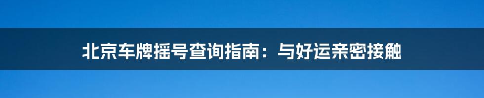 北京车牌摇号查询指南:与好运亲密接触
