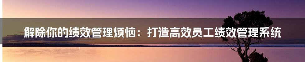 解除你的绩效管理烦恼：打造高效员工绩效管理系统