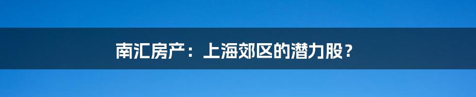 南汇房产:上海郊区的潜力股?