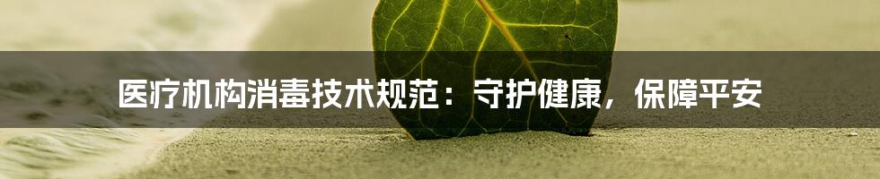 医疗机构消毒技术规范：守护健康，保障平安