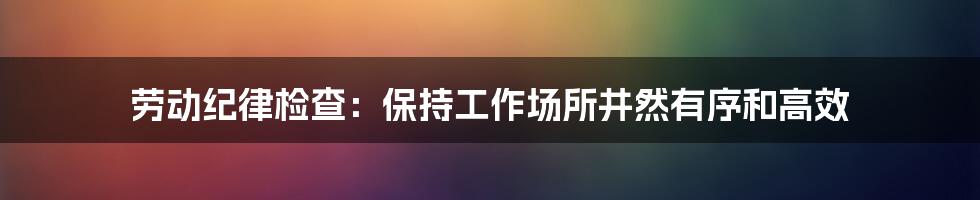 劳动纪律检查:保持工作场所井然有序和高效