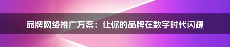 品牌网络推广方案:让你的品牌在数字时代闪耀