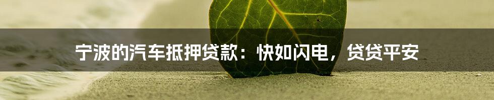 宁波的汽车抵押贷款:快如闪电,贷贷平安
