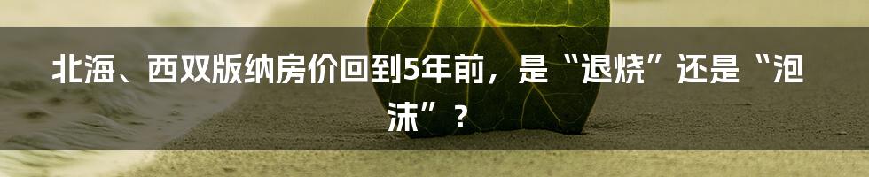 北海、西双版纳房价回到5年前，是“退烧”还是“泡沫”？