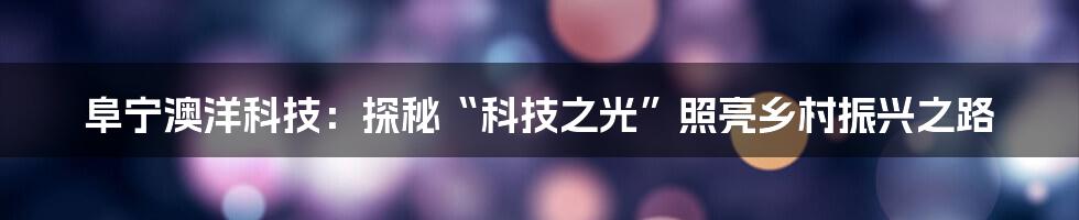阜宁澳洋科技:探秘“科技之光”照亮乡村振兴之路