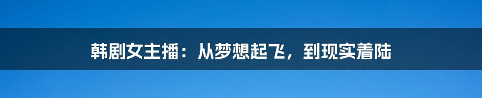 韩剧女主播：从梦想起飞，到现实着陆