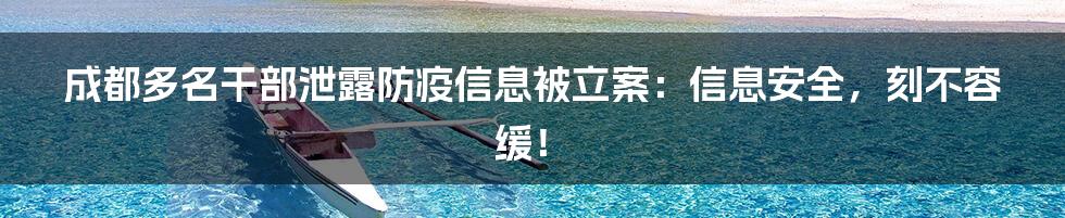 成都多名干部泄露防疫信息被立案:信息安全,刻不容缓!