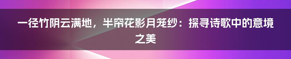 一径竹阴云满地，半帘花影月笼纱：探寻诗歌中的意境之美