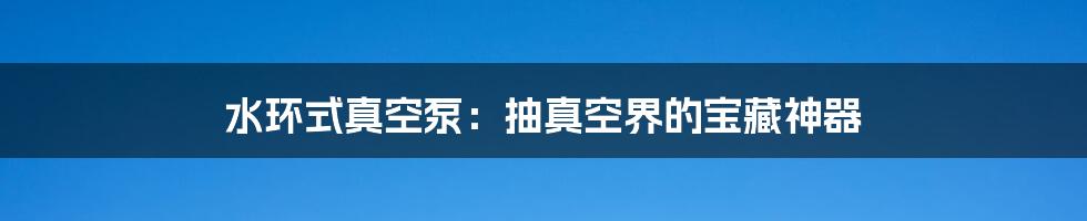 水环式真空泵:抽真空界的宝藏神器