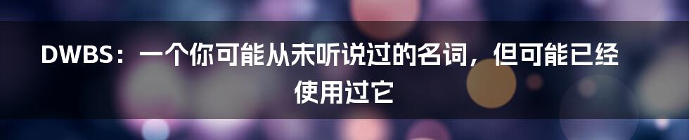 DWBS：一个你可能从未听说过的名词，但可能已经使用过它