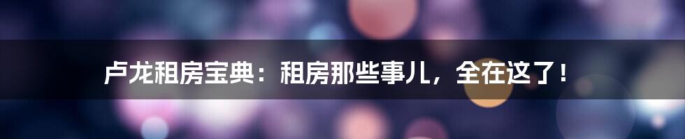 卢龙租房宝典:租房那些事儿,全在这了!