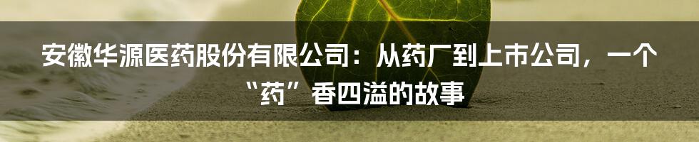 安徽华源医药股份有限公司:从药厂到上市公司,一个“药”香四溢的故事