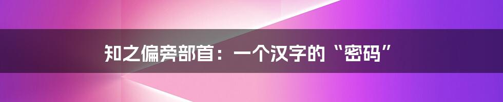 知之偏旁部首:一个汉字的“密码”
