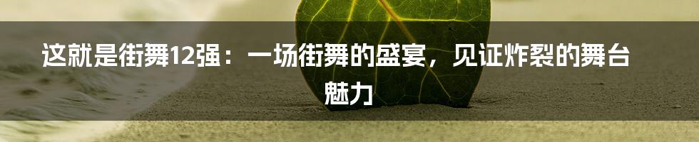 这就是街舞12强：一场街舞的盛宴，见证炸裂的舞台魅力