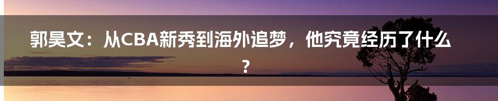 郭昊文:从CBA新秀到海外追梦,他究竟经历了什么?