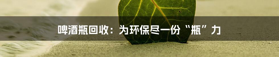 啤酒瓶回收:为环保尽一份“瓶”力