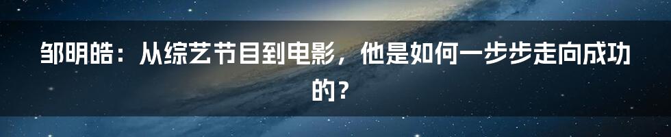 邹明皓:从综艺节目到电影,他是如何一步步走向成功的?