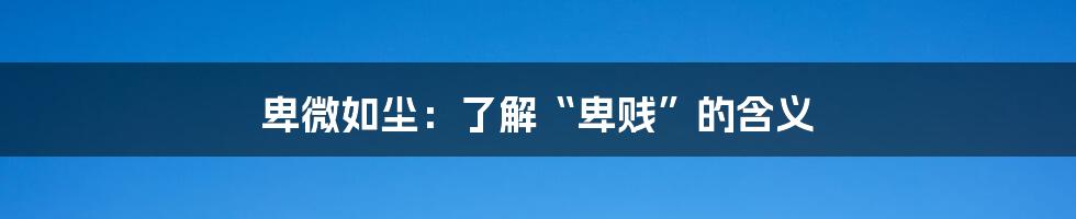 卑微如尘:了解“卑贱”的含义