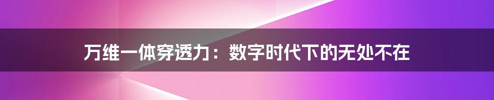 万维一体穿透力：数字时代下的无处不在