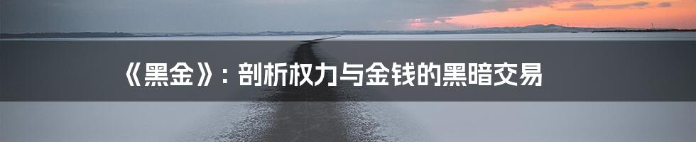 《黑金》: 剖析权力与金钱的黑暗交易