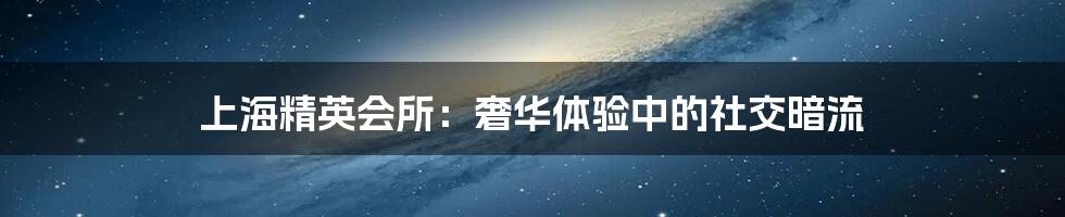 上海精英会所:奢华体验中的社交暗流
