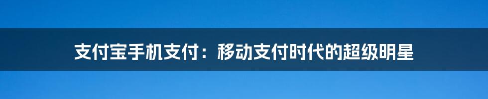 支付宝手机支付：移动支付时代的超级明星