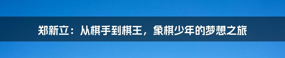 郑新立:从棋手到棋王,象棋少年的梦想之旅
