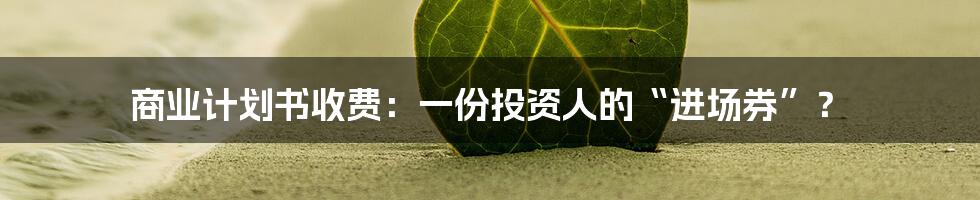 商业计划书收费：一份投资人的“进场券”？