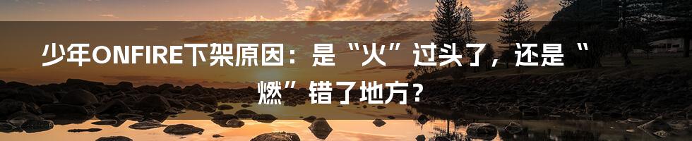 少年ONFIRE下架原因:是“火”过头了,还是“燃”错了地方?