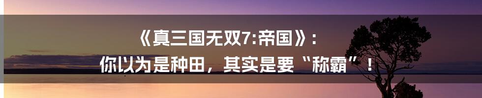 《真三国无双7:帝国》: 你以为是种田,其实是要“称霸”!