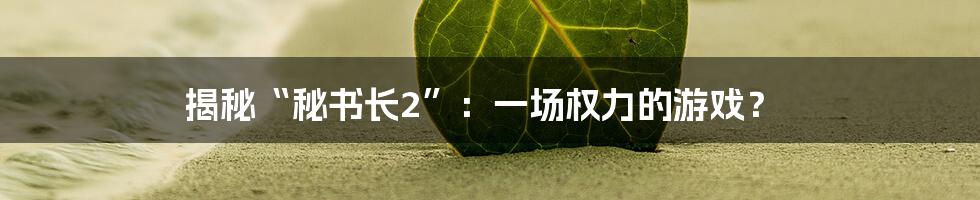 揭秘“秘书长2”：一场权力的游戏？