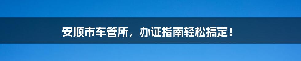 安顺市车管所，办证指南轻松搞定！