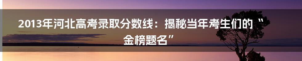 2013年河北高考录取分数线：揭秘当年考生们的“金榜题名”