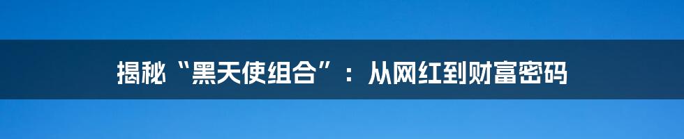 揭秘“黑天使组合”:从网红到财富密码