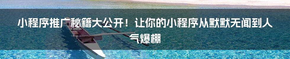 小程序推广秘籍大公开！让你的小程序从默默无闻到人气爆棚