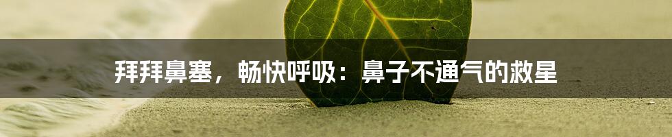 拜拜鼻塞，畅快呼吸：鼻子不通气的救星