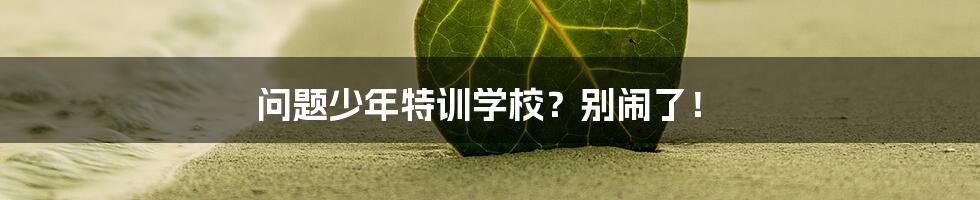 问题少年特训学校?别闹了!