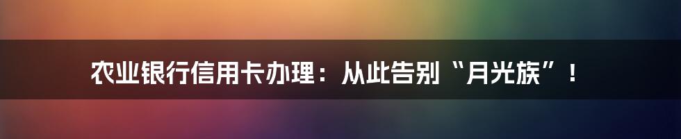 农业银行信用卡办理:从此告别“月光族”!