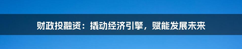 财政投融资:撬动经济引擎,赋能发展未来