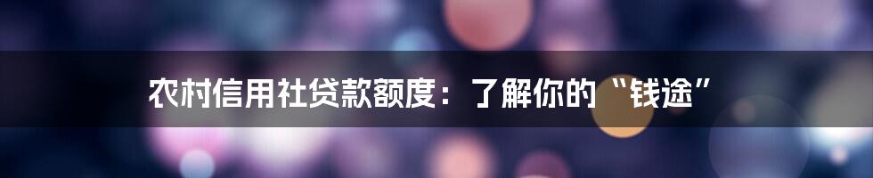 农村信用社贷款额度:了解你的“钱途”