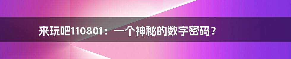 来玩吧110801:一个神秘的数字密码?