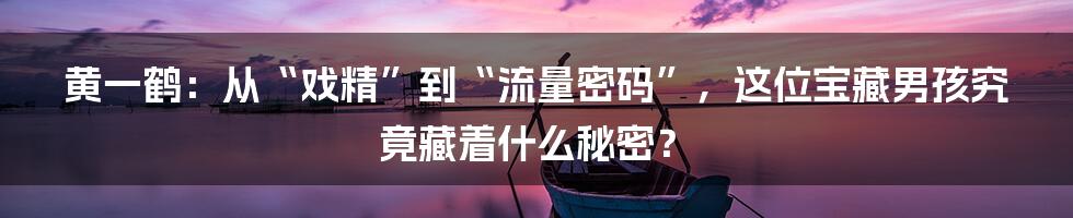 黄一鹤:从“戏精”到“流量密码”,这位宝藏男孩究竟藏着什么秘密?