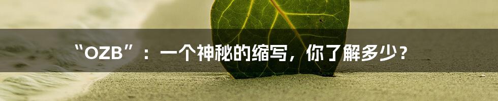 “OZB”:一个神秘的缩写,你了解多少?