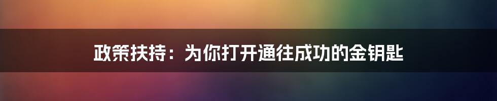 政策扶持:为你打开通往成功的金钥匙