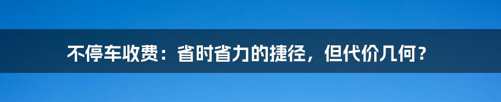 不停车收费:省时省力的捷径,但代价几何?
