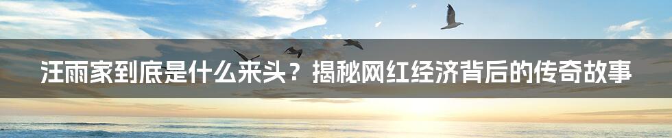 汪雨家到底是什么来头?揭秘网红经济背后的传奇故事
