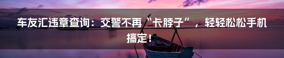车友汇违章查询:交警不再“卡脖子”,轻轻松松手机搞定!