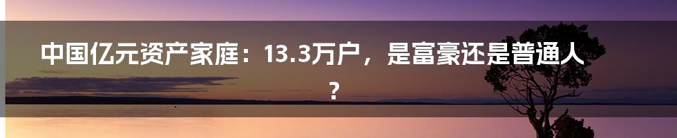 中国亿元资产家庭：13.3万户，是富豪还是普通人？
