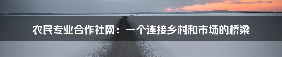 农民专业合作社网:一个连接乡村和市场的桥梁
